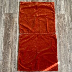 Pottery Barn Orange Rust Velvet Pillow Cover (2) Square 20 x 20” Accent Shams